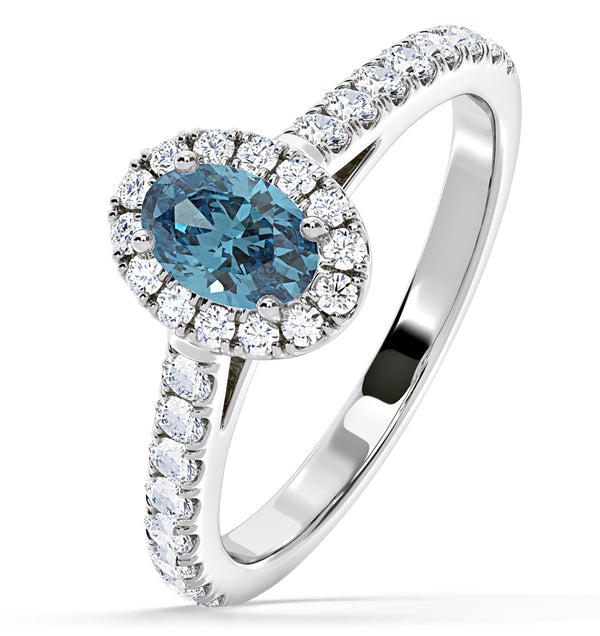 Georgina Blue Lab Diamond Oval Halo 0.90ct Ring in 18K White Gold - Elara Collection